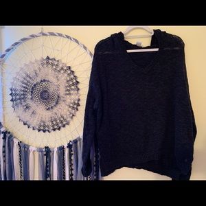 ROXY Navy blue beach boho sweater with a hood!